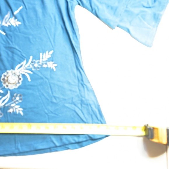 Roaman's Teal Embroidered Bell Sleeve Boho Tunic Blouse Size 18/20 L - Picture 10 of 13